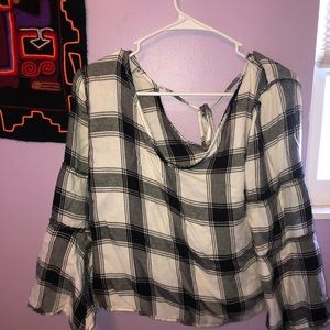 plaid black and white top